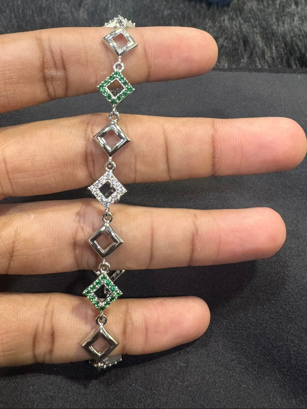 Emerald Aura Diamond Link Silver Bracelet
