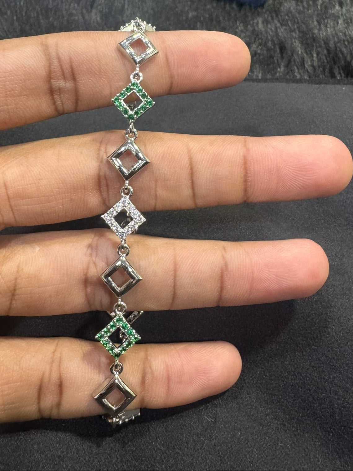 Emerald Aura Diamond Link Silver Bracelet