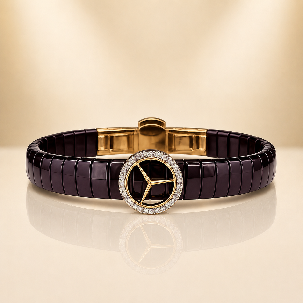 Elite Ceramic & Diamond Accent Mercedes-Inspired Statement Bracelet