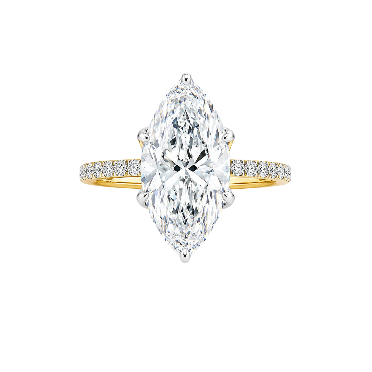 Solitaire Marquise-Cut Diamond Pave Engagement Ring