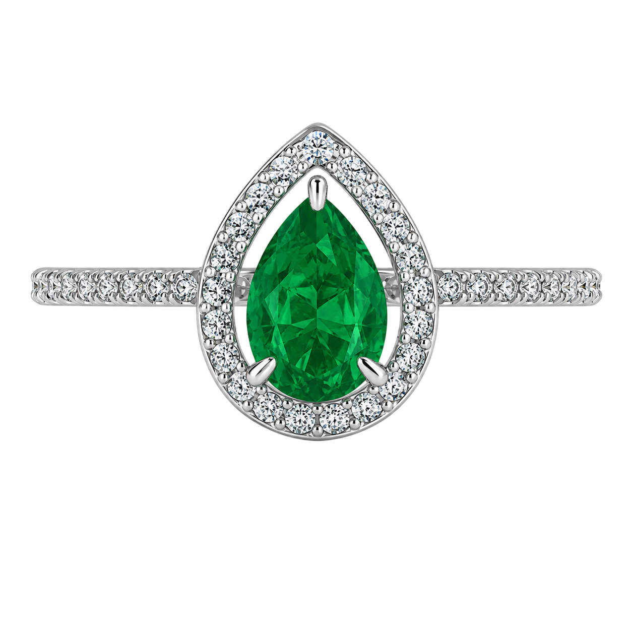 Regal Pear-Cut Emerald Halo Cluster Ring