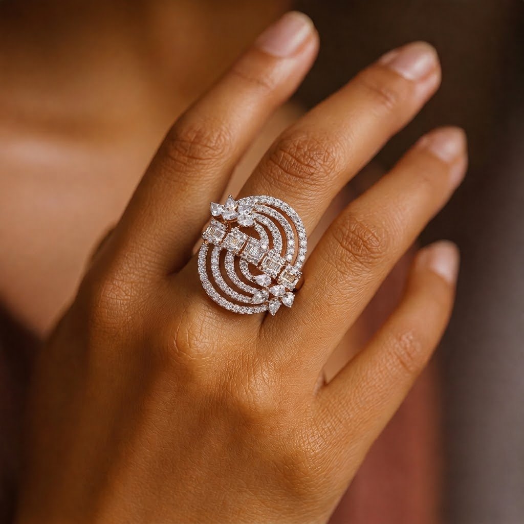 Radiant Swirl Diamond Statement Ring