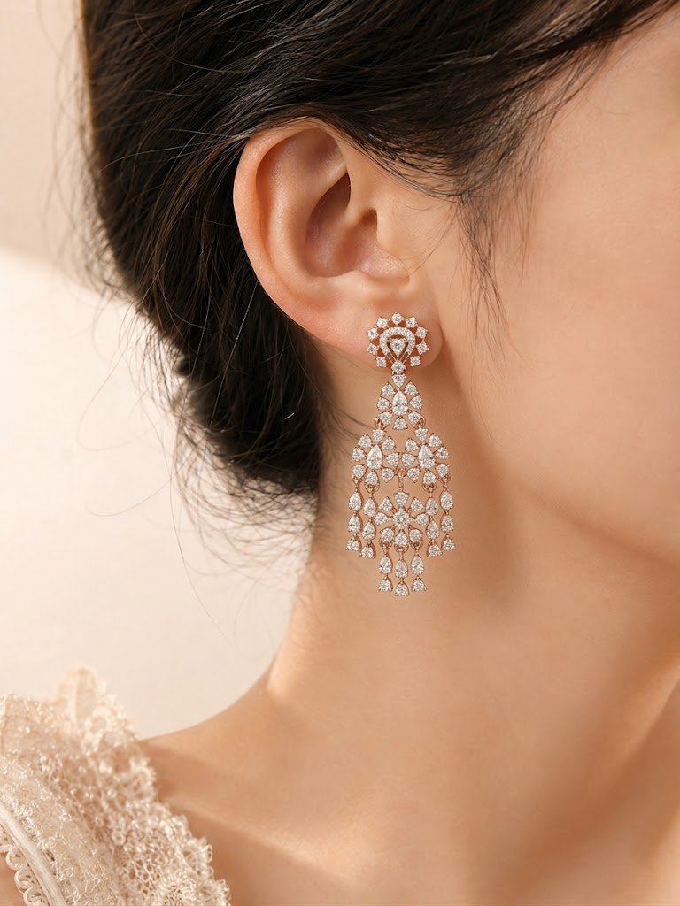 Radiant Pear-Cut Floral Tassel Earrings