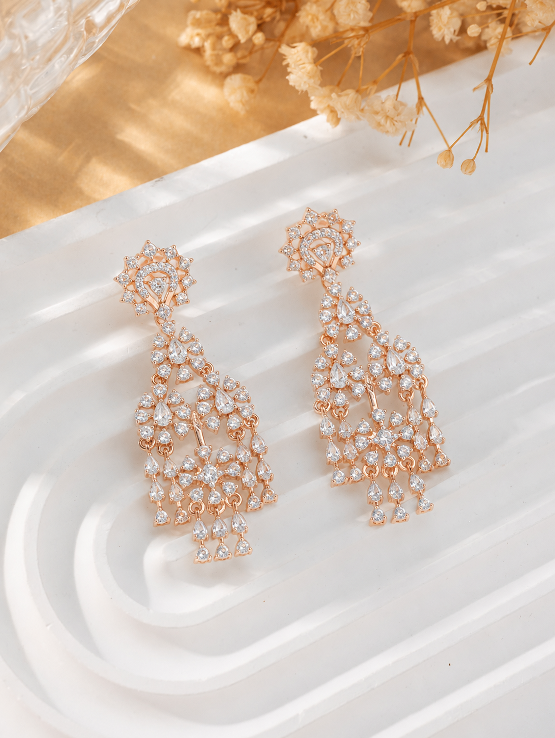 Radiant Pear-Cut Floral Tassel Earrings