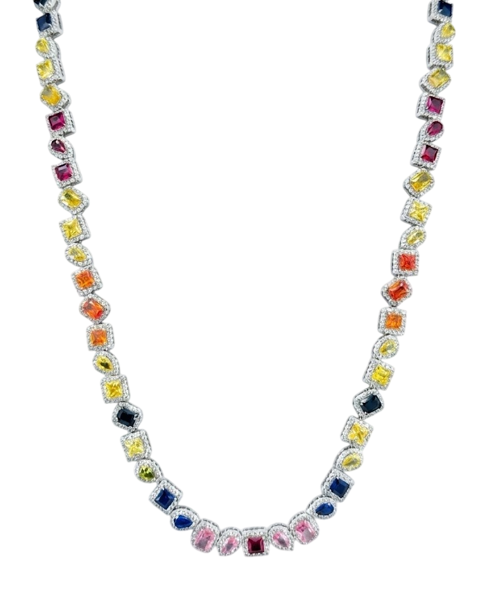 Vibrant Multi-Gemstone Rainbow Statement Necklace