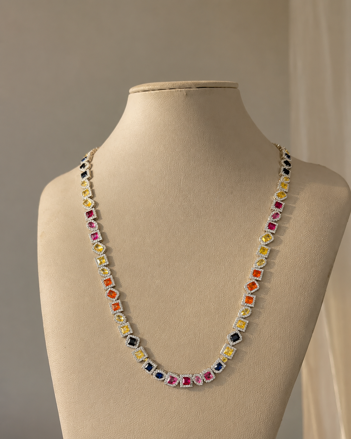 Vibrant Multi-Gemstone Rainbow Statement Necklace