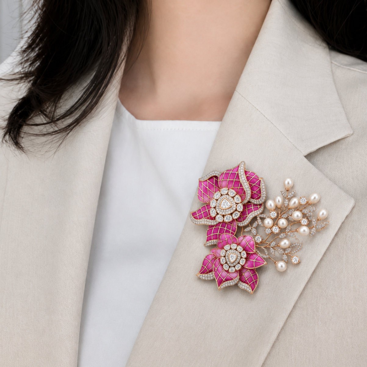 Grand Floral Blossom & Pearl Statement Brooch