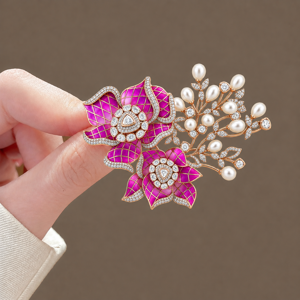 Grand Floral Blossom & Pearl Statement Brooch