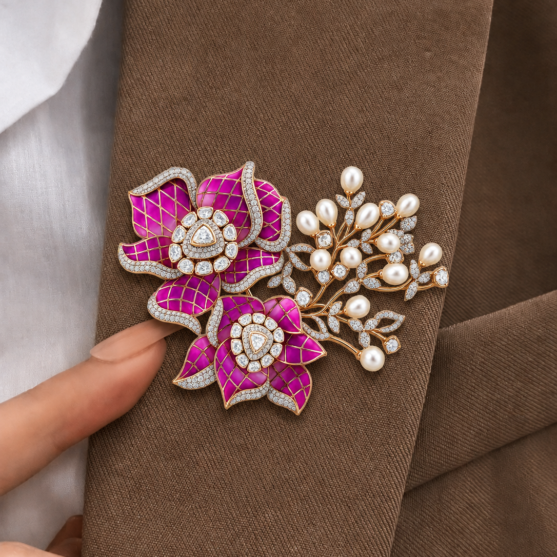 Grand Floral Blossom & Pearl Statement Brooch