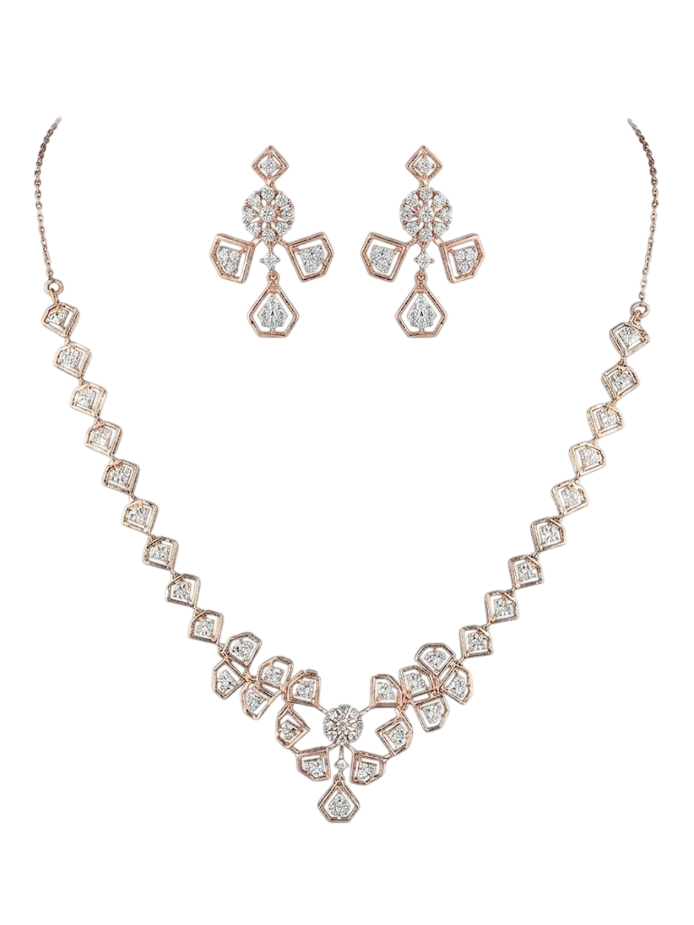 Modern Geometric Pavé Necklace and Earring Set
