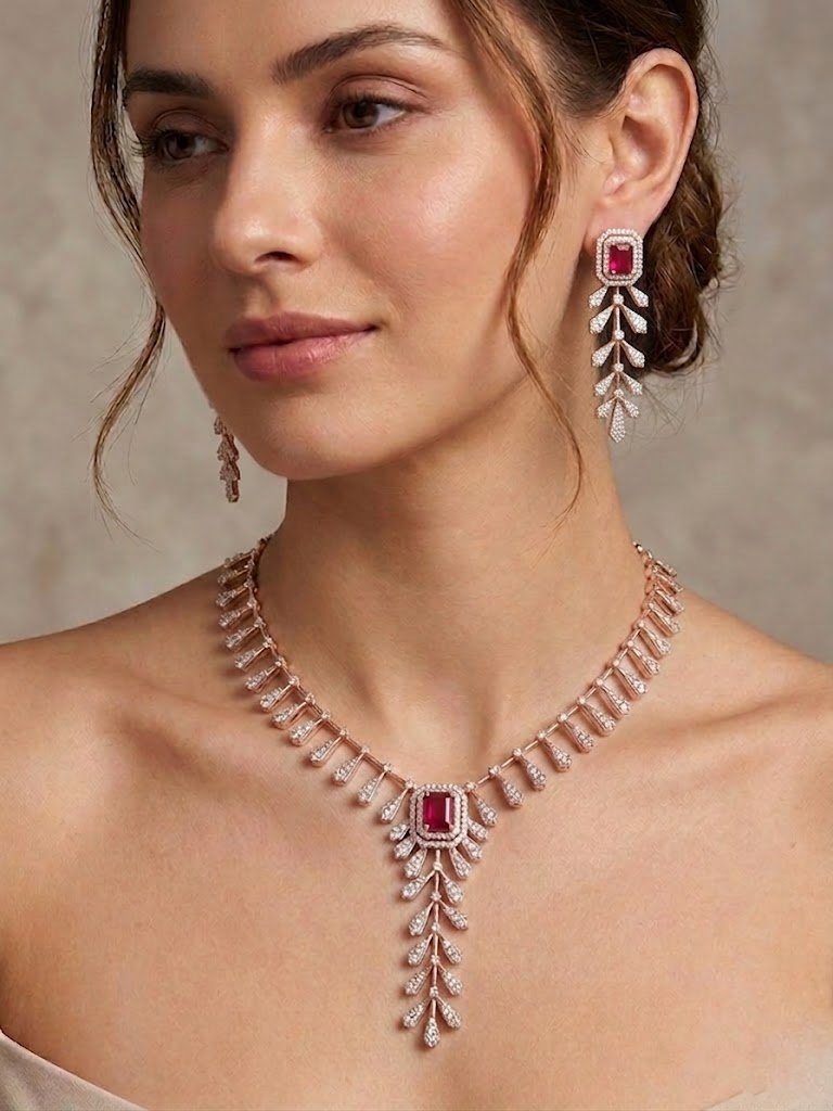 Regal Ruby and Diamond Botanical Statement Set