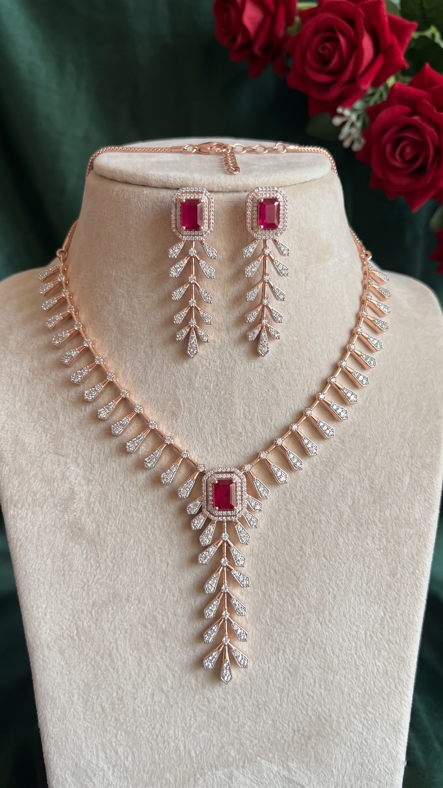 Regal Ruby and Diamond Botanical Statement Set