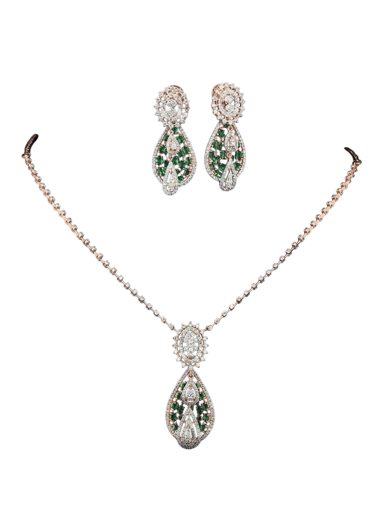 Emerald Teardrop Pavé Necklace and Earring Set