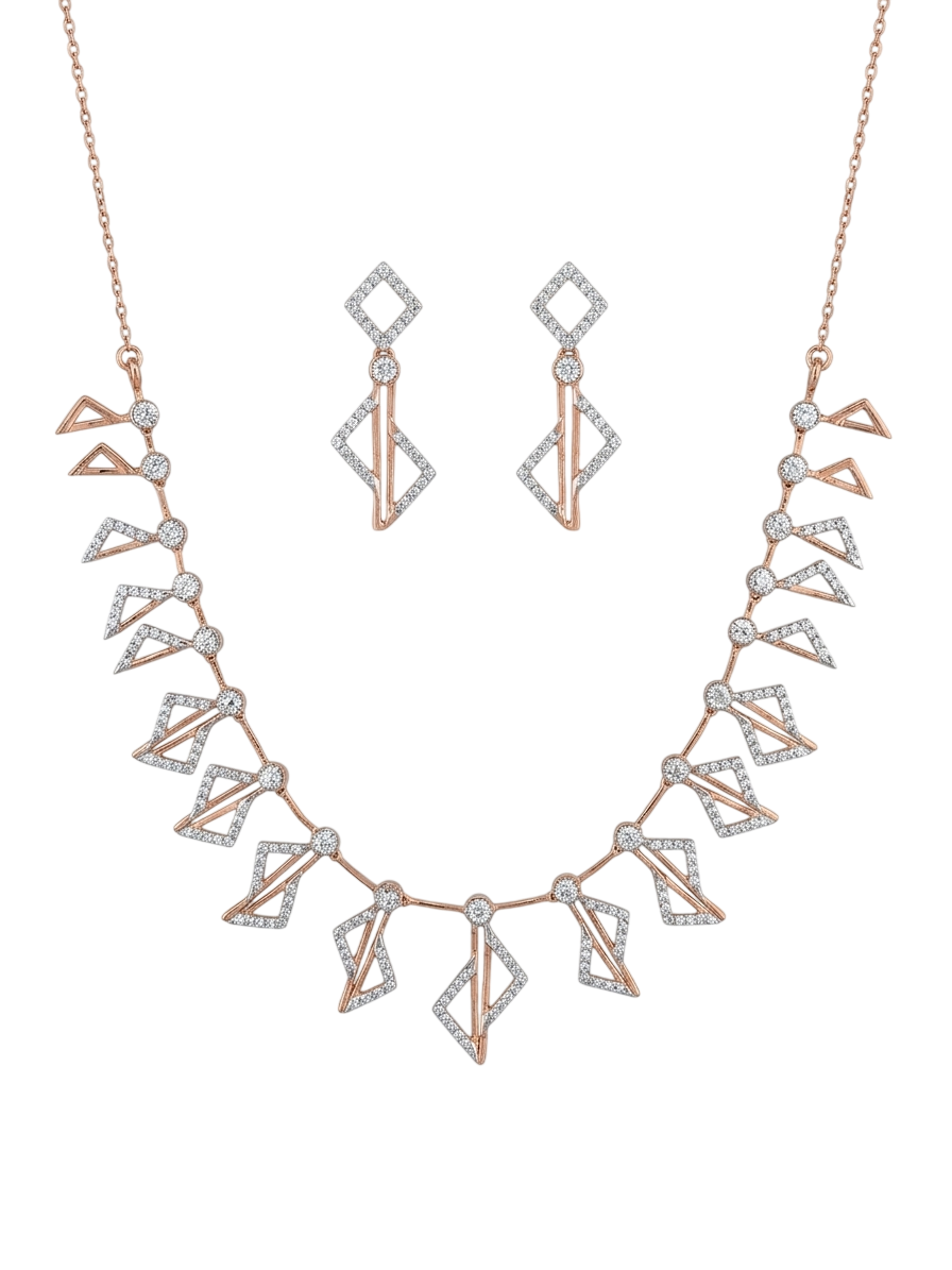 Modern Geometric Pavé Necklace and Earring Set