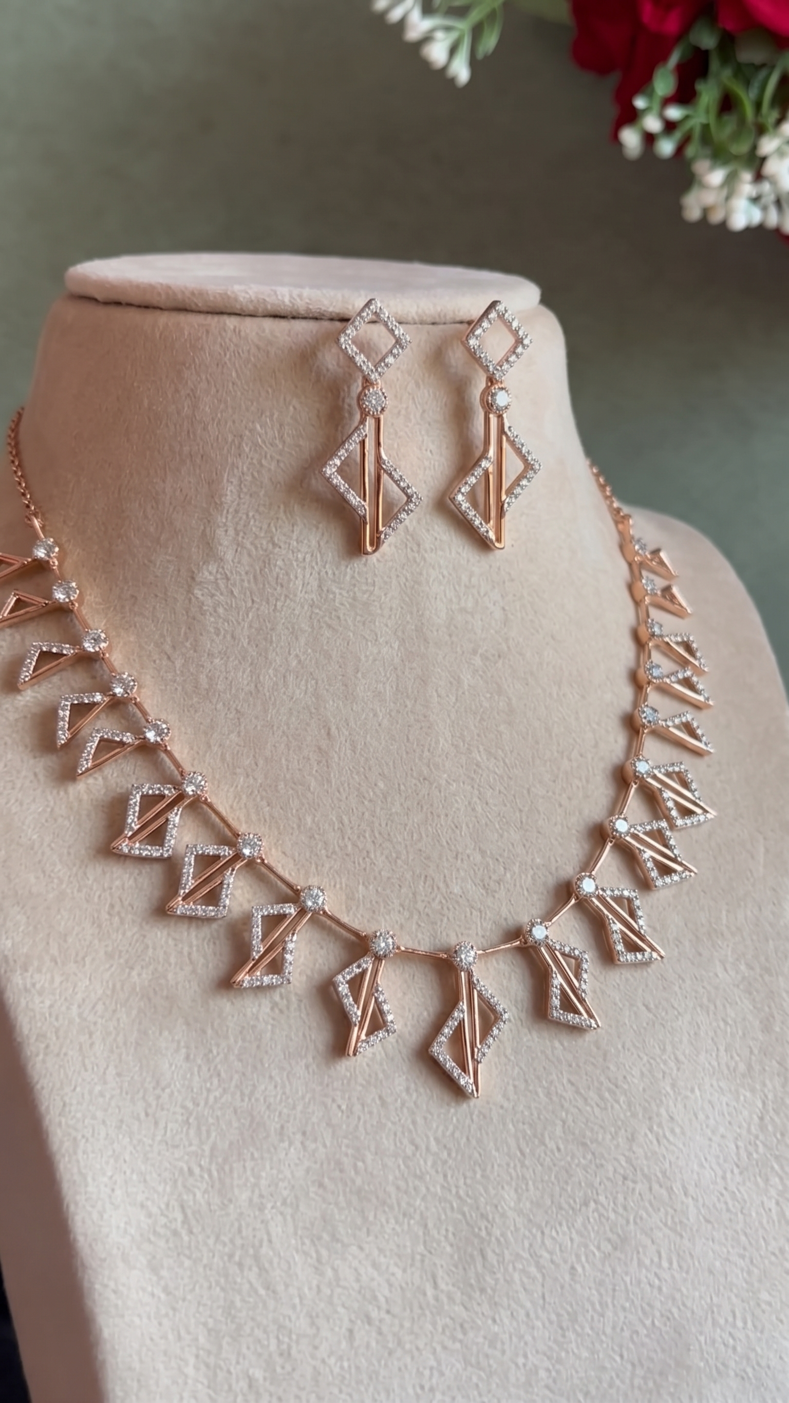 Modern Geometric Pavé Necklace and Earring Set