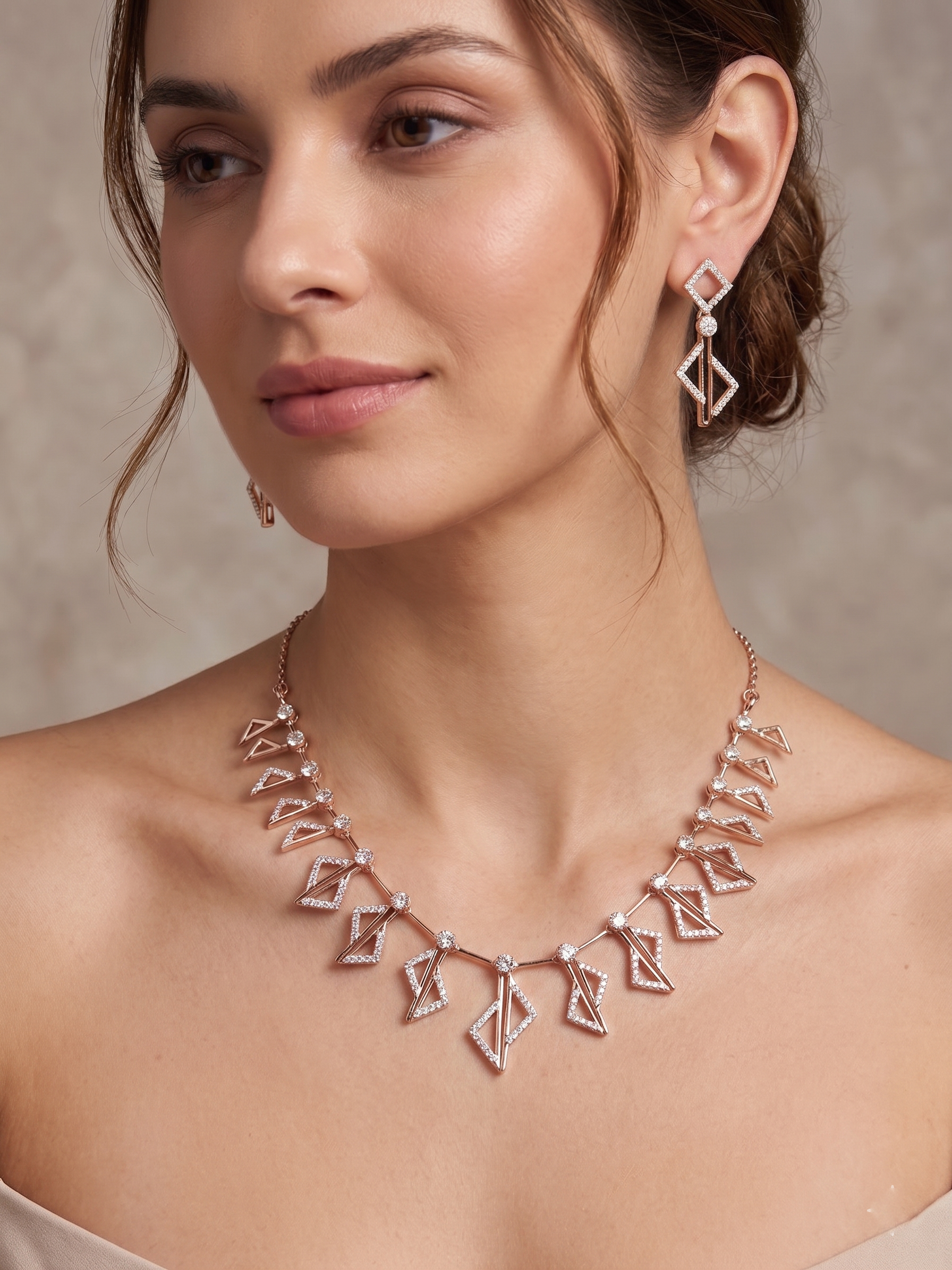 Modern Geometric Pavé Necklace and Earring Set