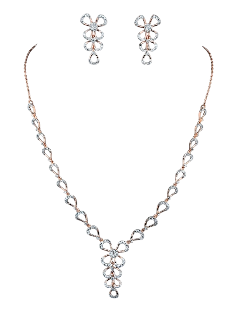 Delicate Floral Pavé Necklace and Earring Set