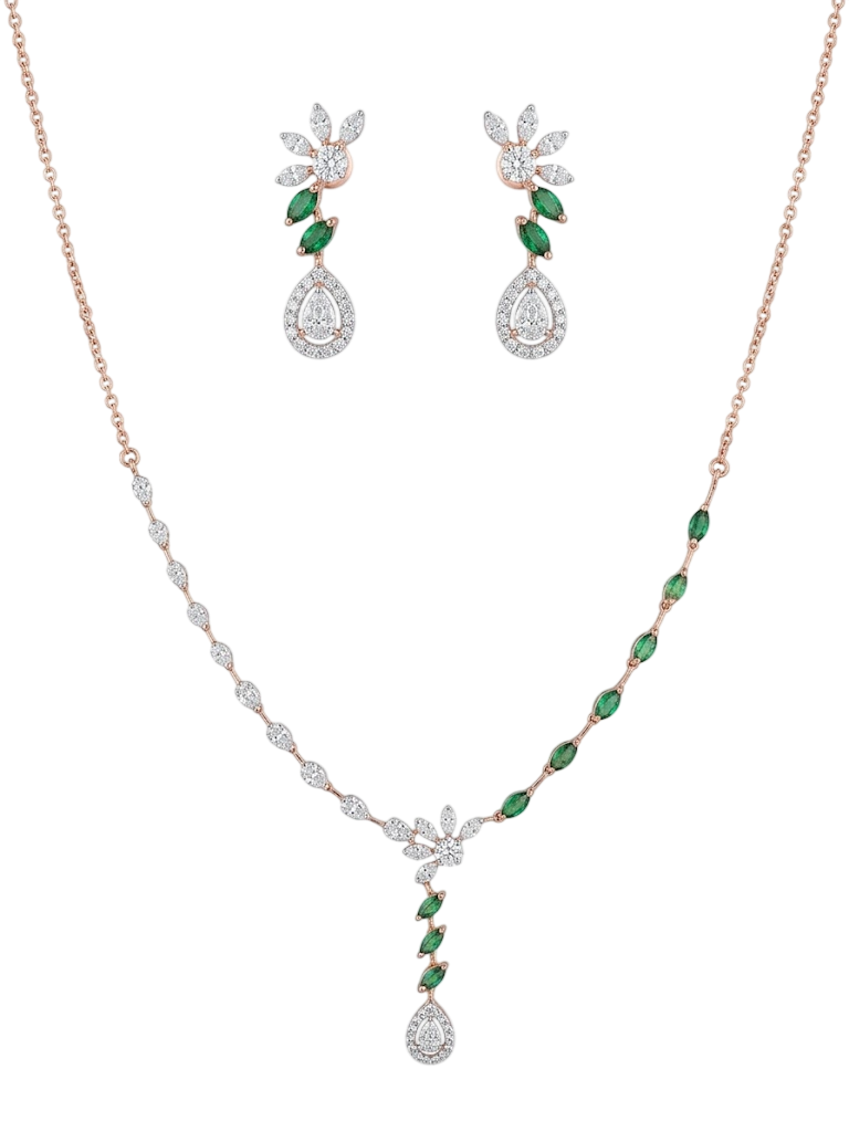 Botanical Emerald and Diamond Floral Necklace and Earring Set