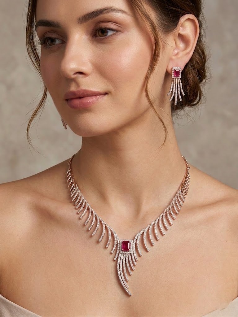 Regal Ruby and Diamond Fringed Statement Set
