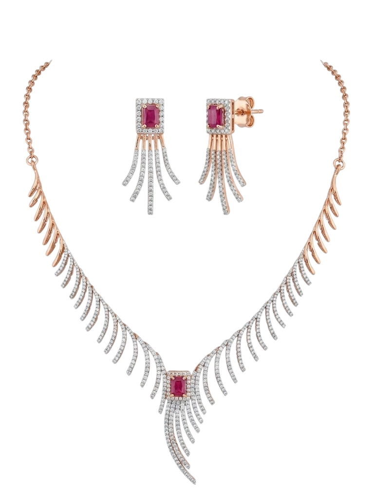 Regal Ruby and Diamond Fringed Statement Set