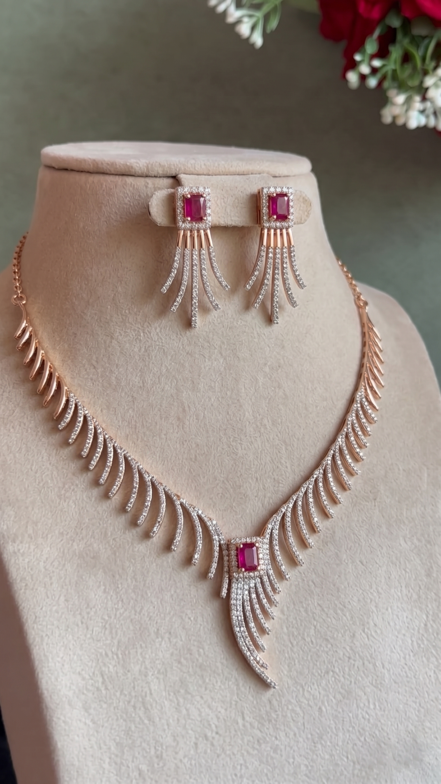 Regal Ruby and Diamond Fringed Statement Set