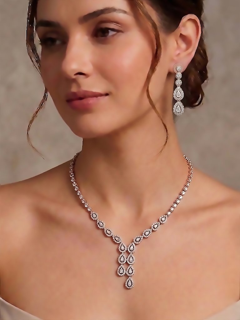 Name Dainty Pavé Teardrop Cascade Necklace Set