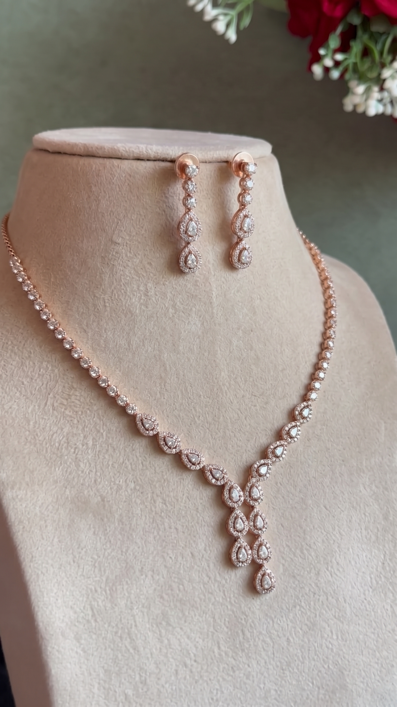 Name Dainty Pavé Teardrop Cascade Necklace Set