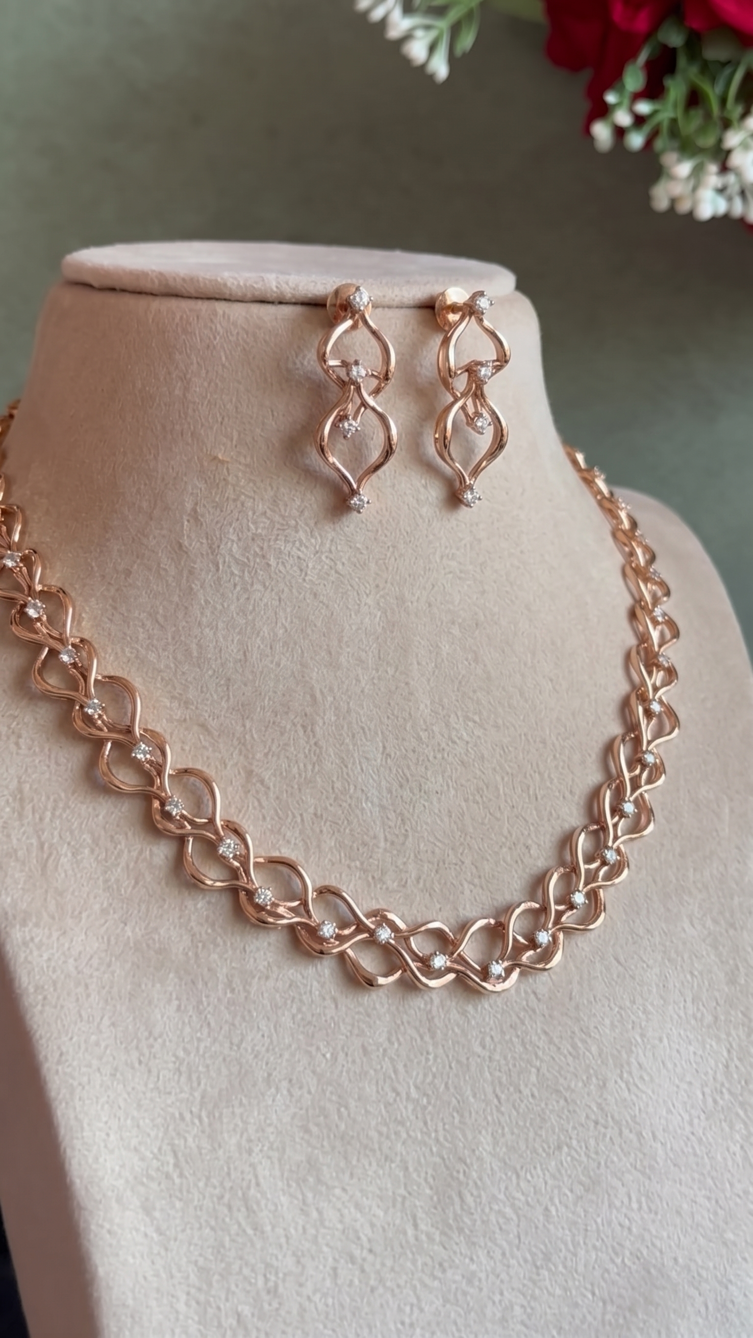 Interwoven Sculptural Pavé Necklace and Earring Set