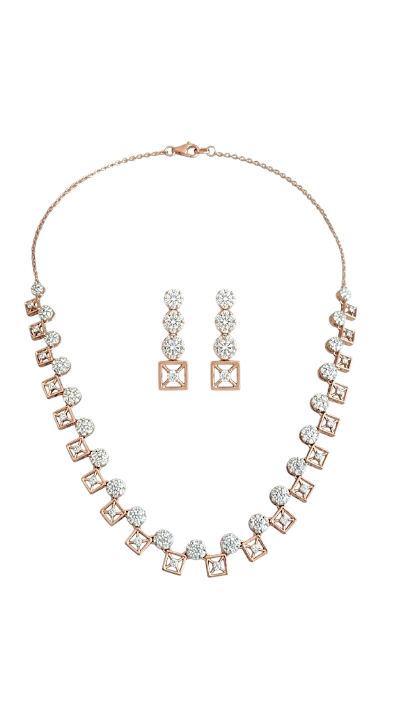Geometric Pavé Circle and Square Statement Set