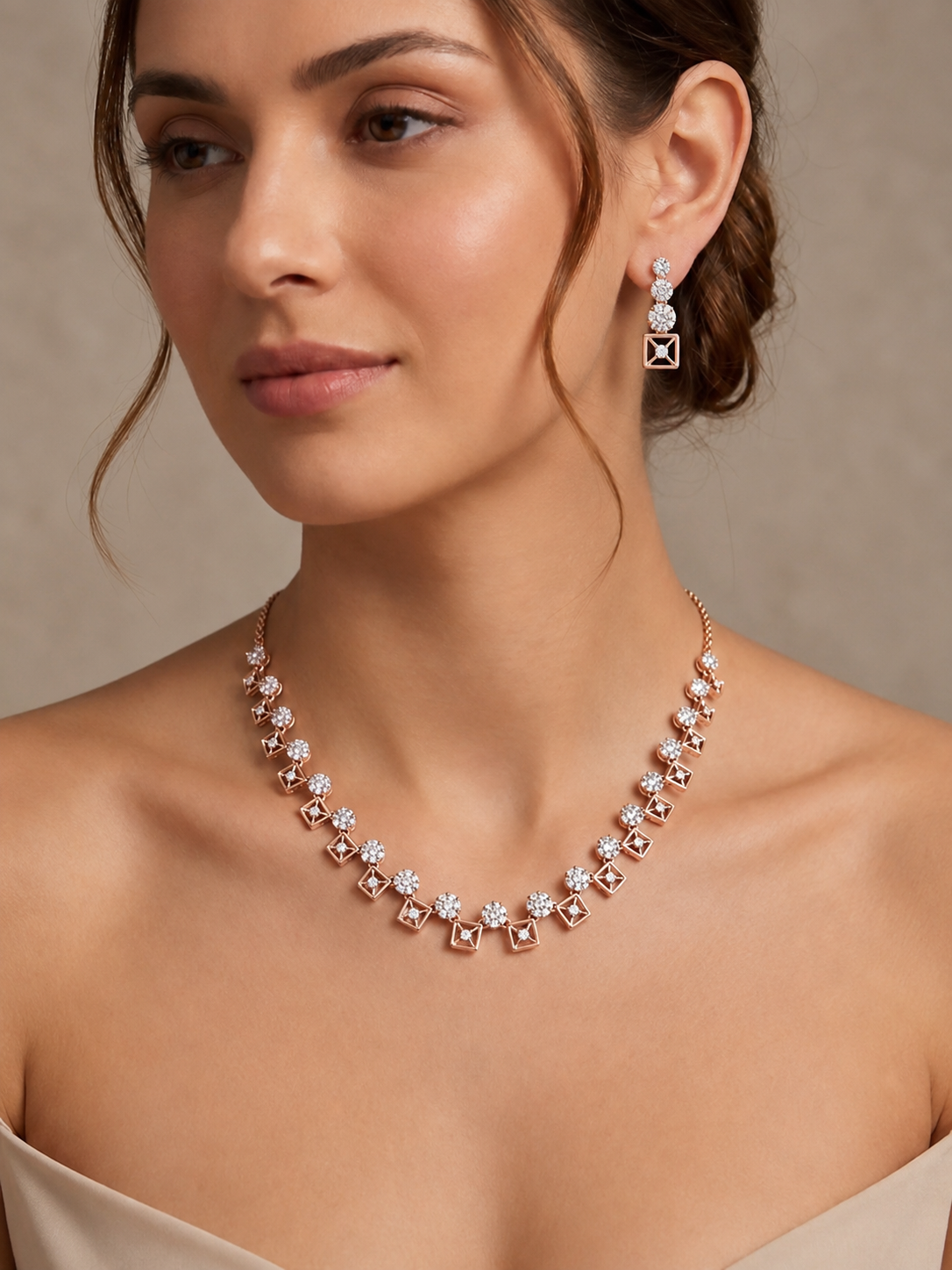Geometric Pavé Circle and Square Statement Set