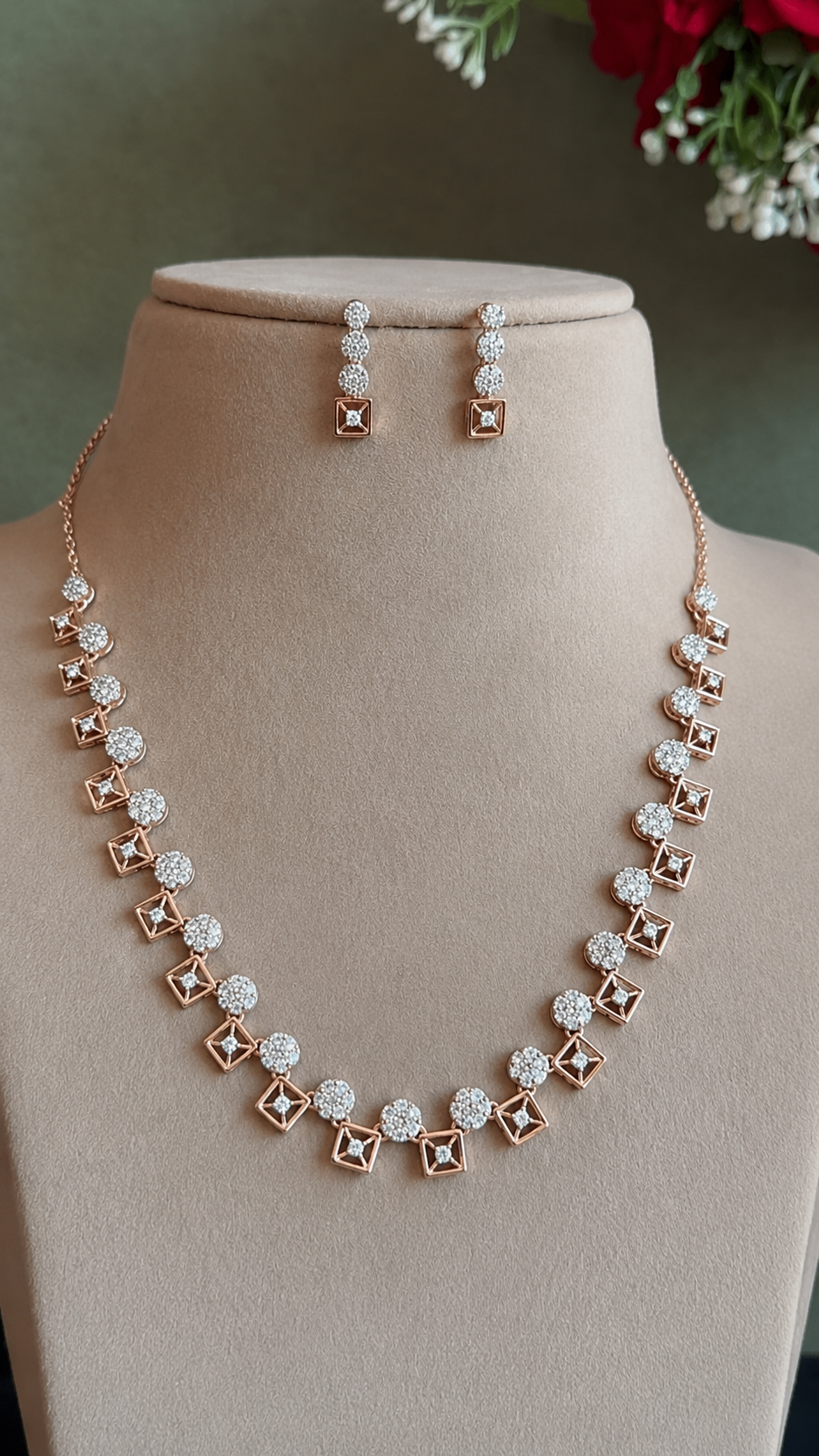 Geometric Pavé Circle and Square Statement Set