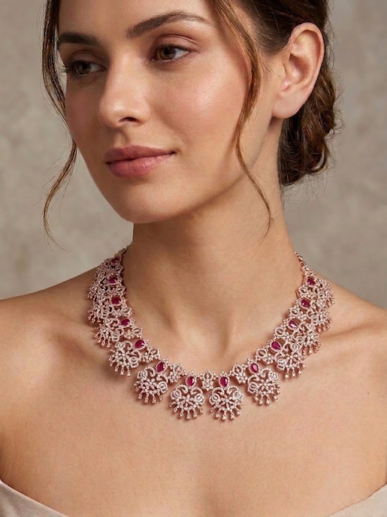 Regal Ruby and Diamond Floral Heritage Necklace