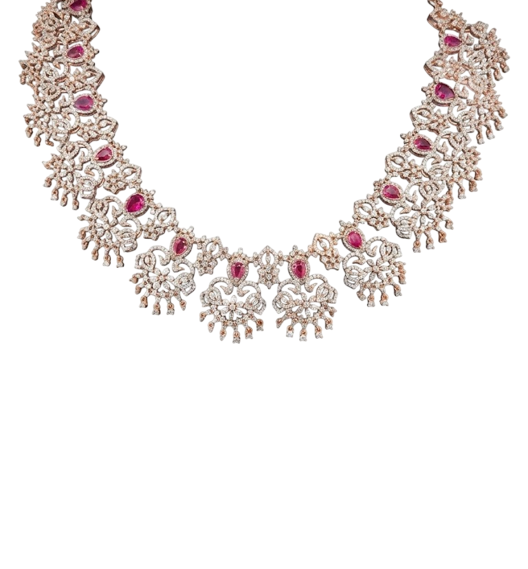 Regal Ruby and Diamond Floral Heritage Necklace