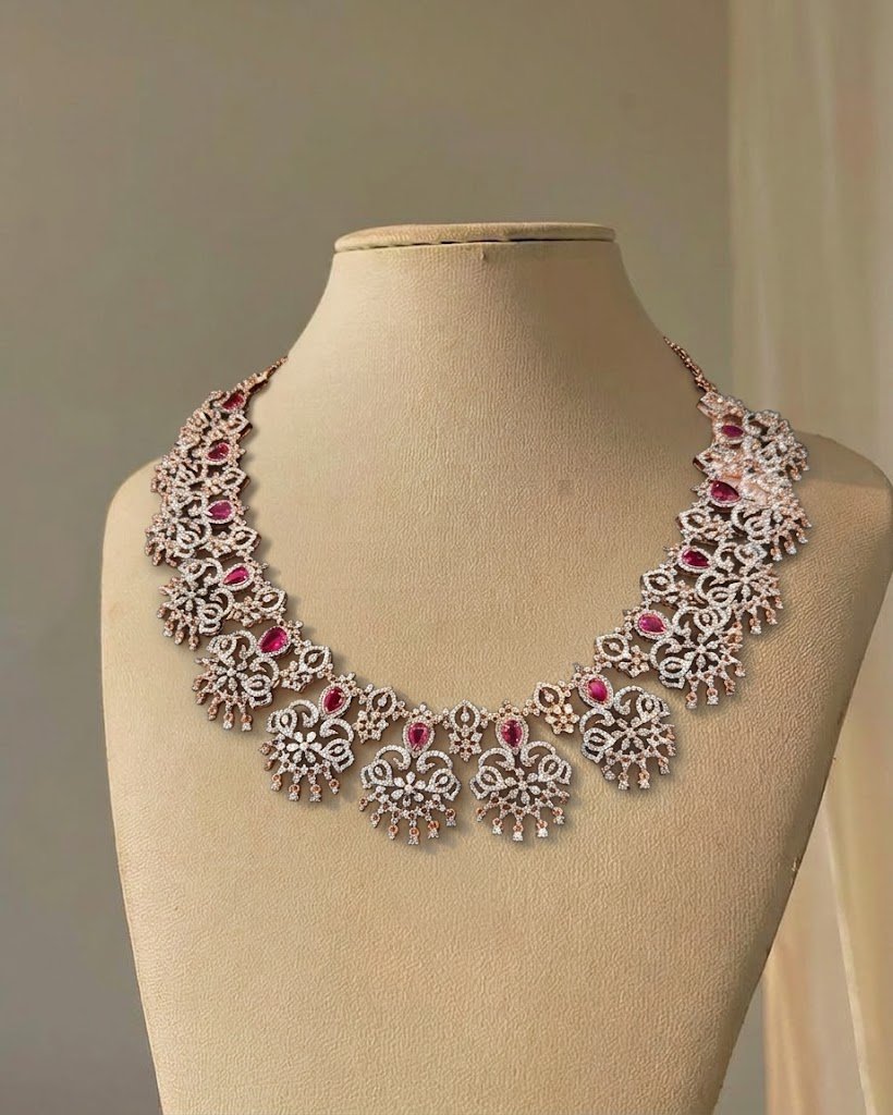 Regal Ruby and Diamond Floral Heritage Necklace