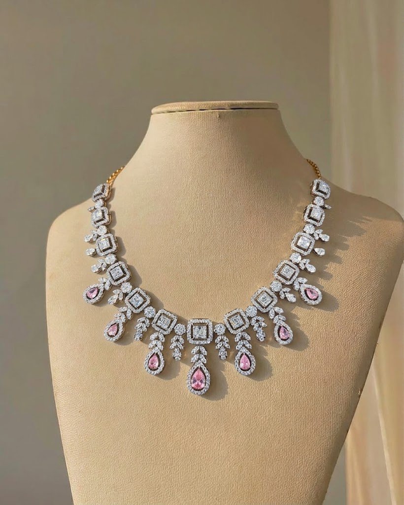 Elegant Blush-Drop Geometric Necklace