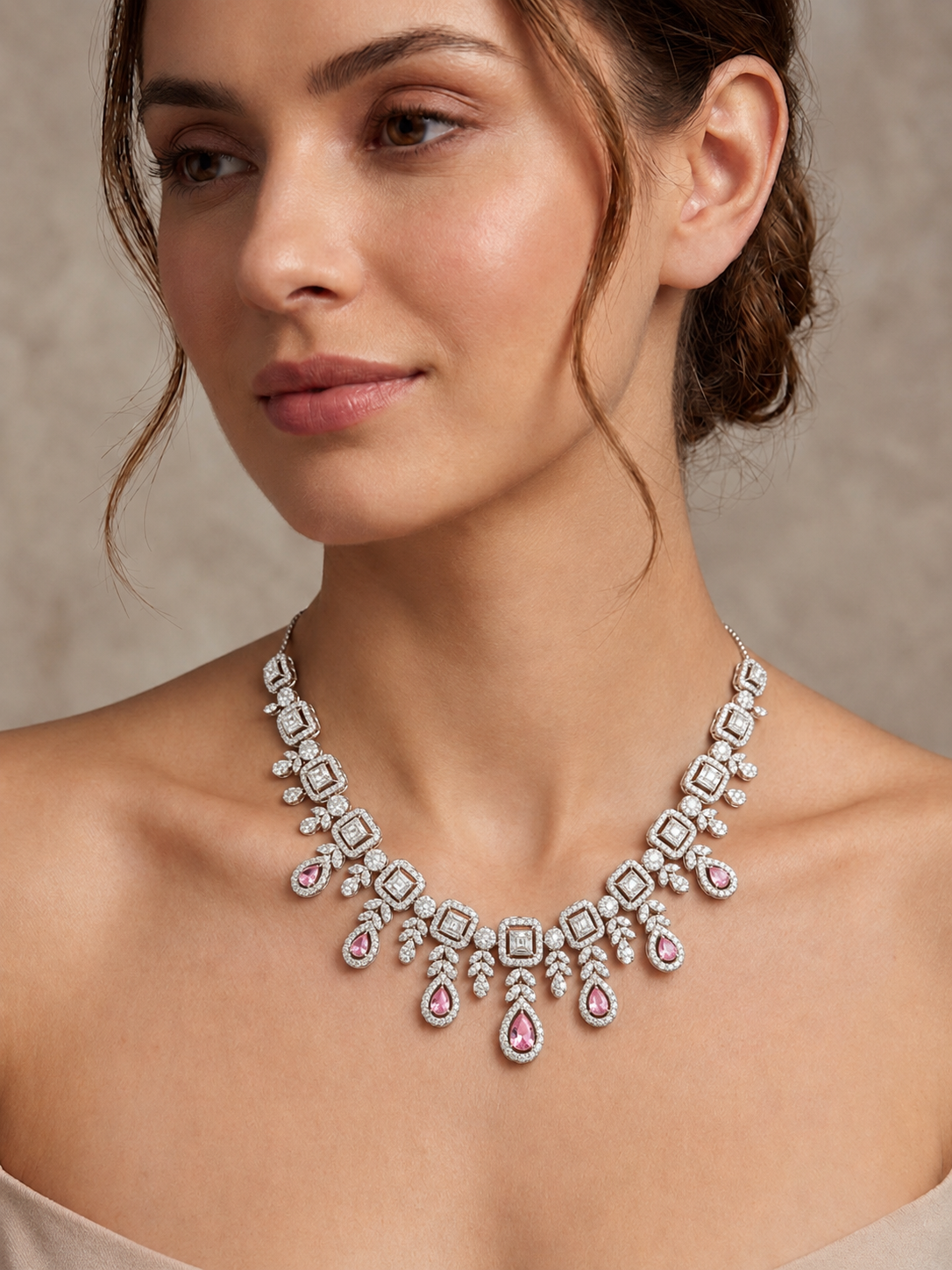 Elegant Blush-Drop Geometric Necklace