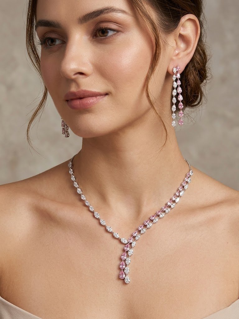 Pastel Pink and Diamond Cascading Statement Set