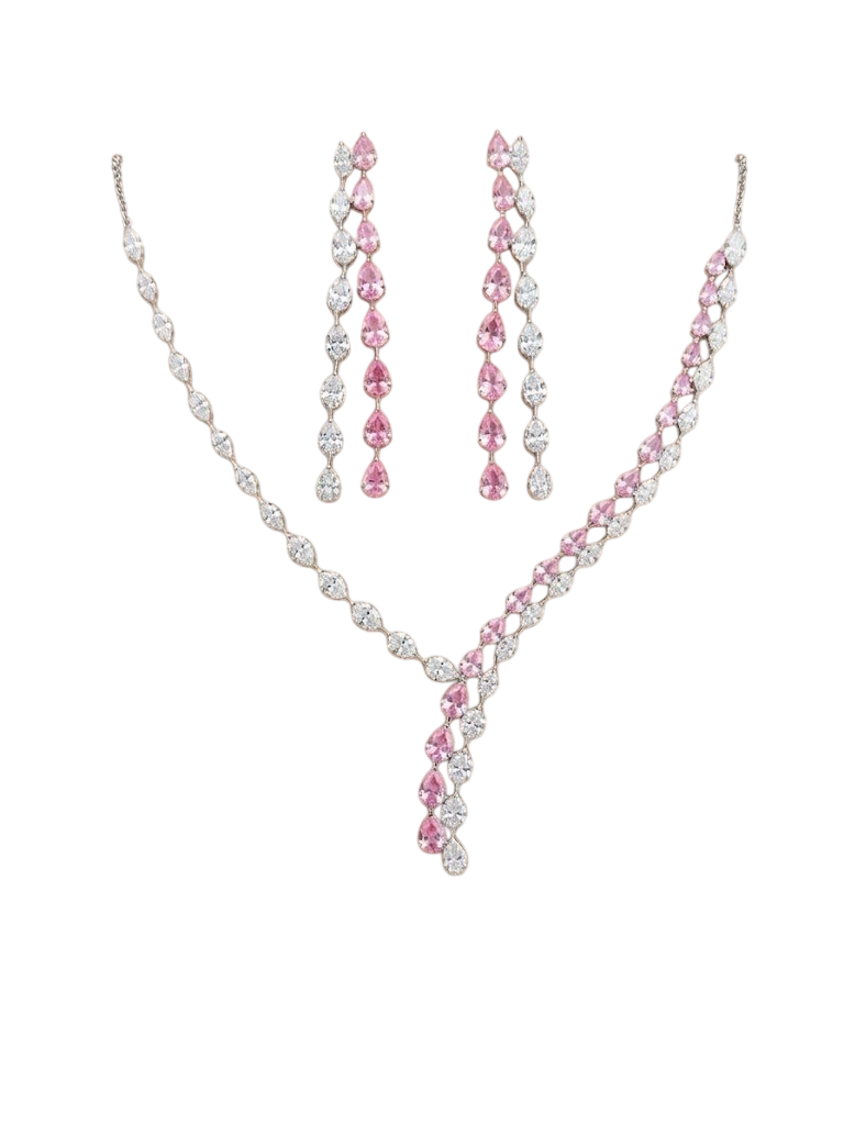 Pastel Pink and Diamond Cascading Statement Set