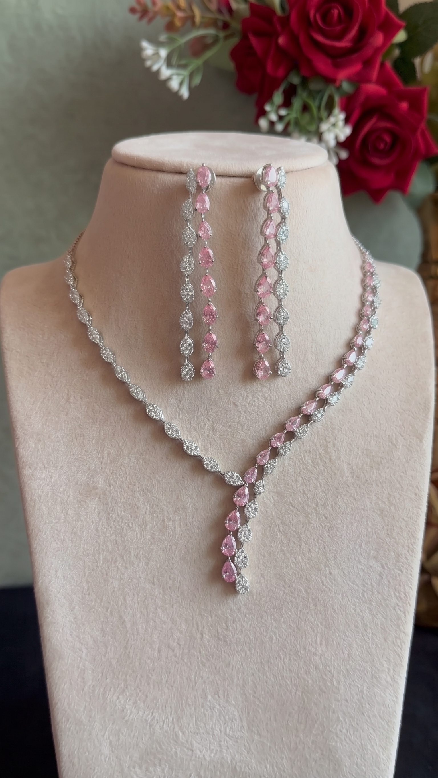 Pastel Pink and Diamond Cascading Statement Set