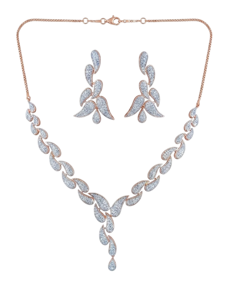 Pavé Teardrop Botanical Statement Set