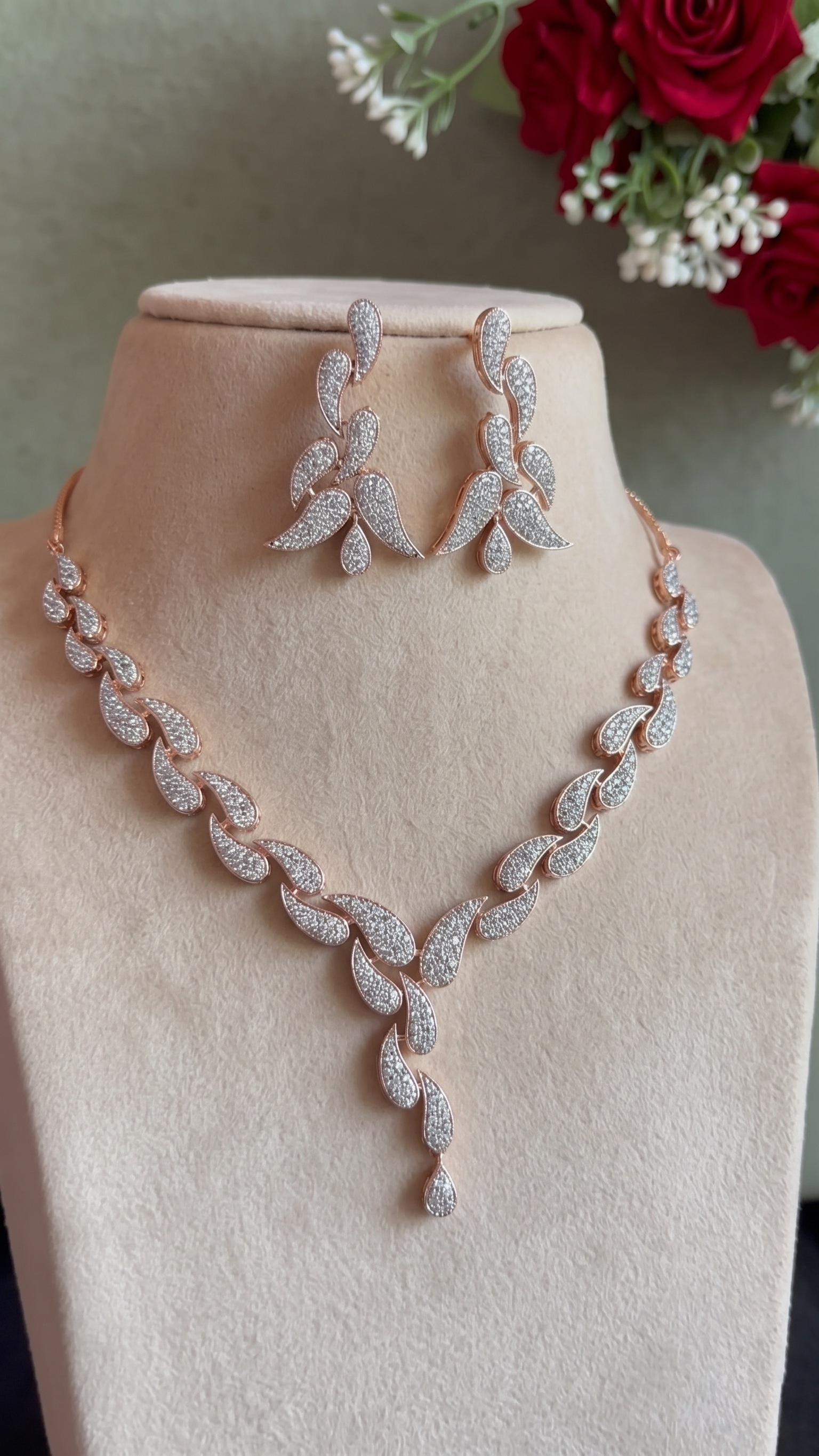 Pavé Teardrop Botanical Statement Set