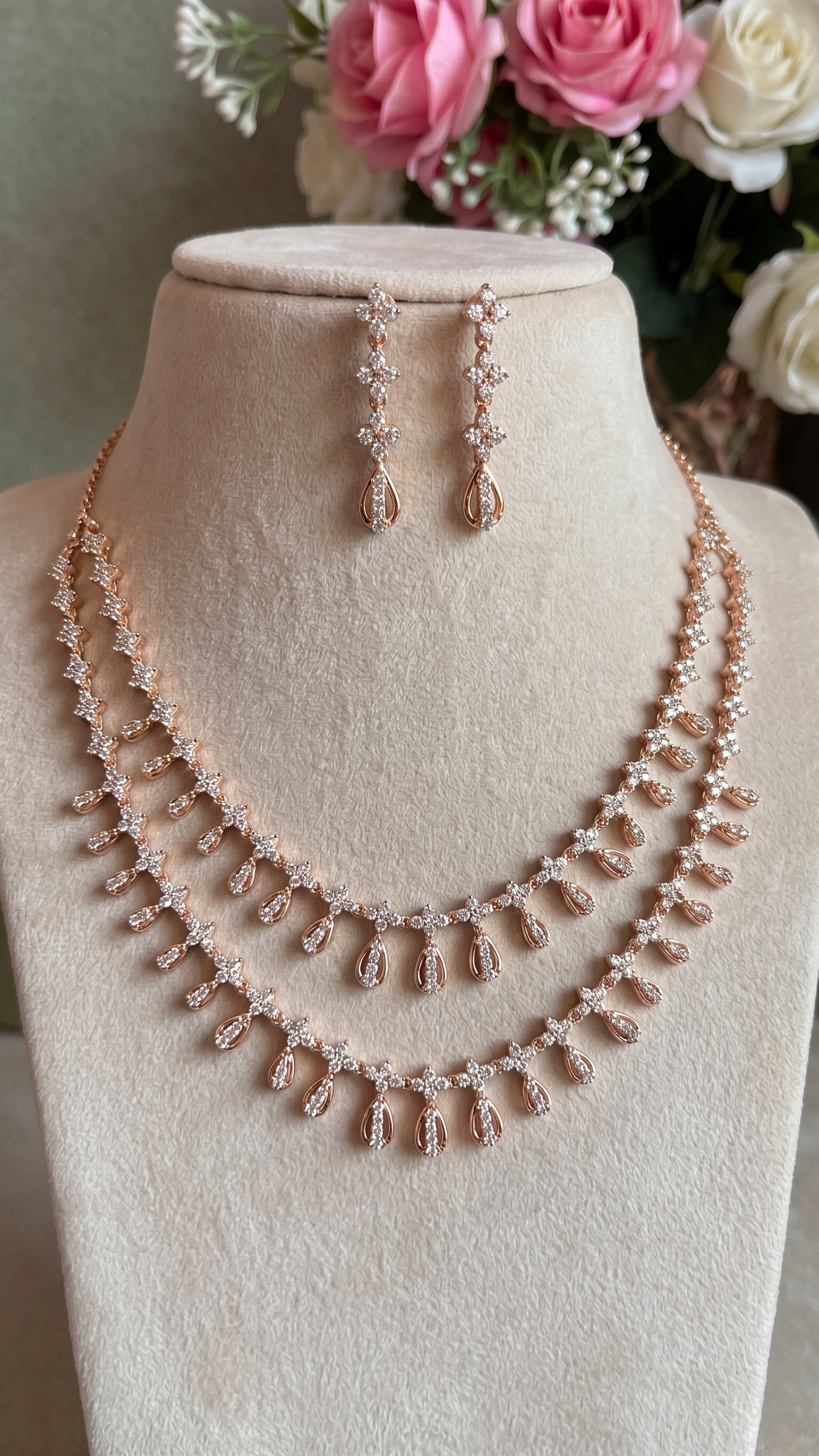 Dual-Layer Floral and Teardrop Statement Set
