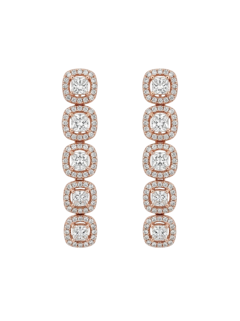 Linear Cushion-Cut Halo Drop Earrings
