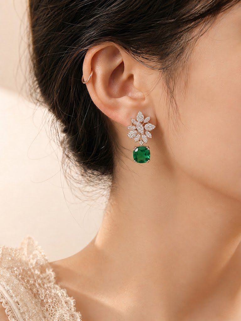 Floral Emerald Drop Earrings
