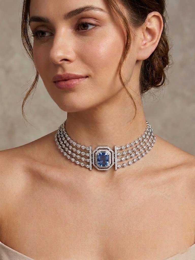 Regal Sapphire and Diamond Multi-Strand Choker
