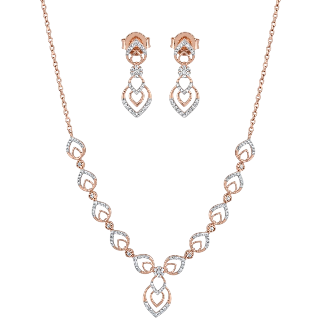 Graceful Heart-Motif Pavé Necklace and Earring Set
