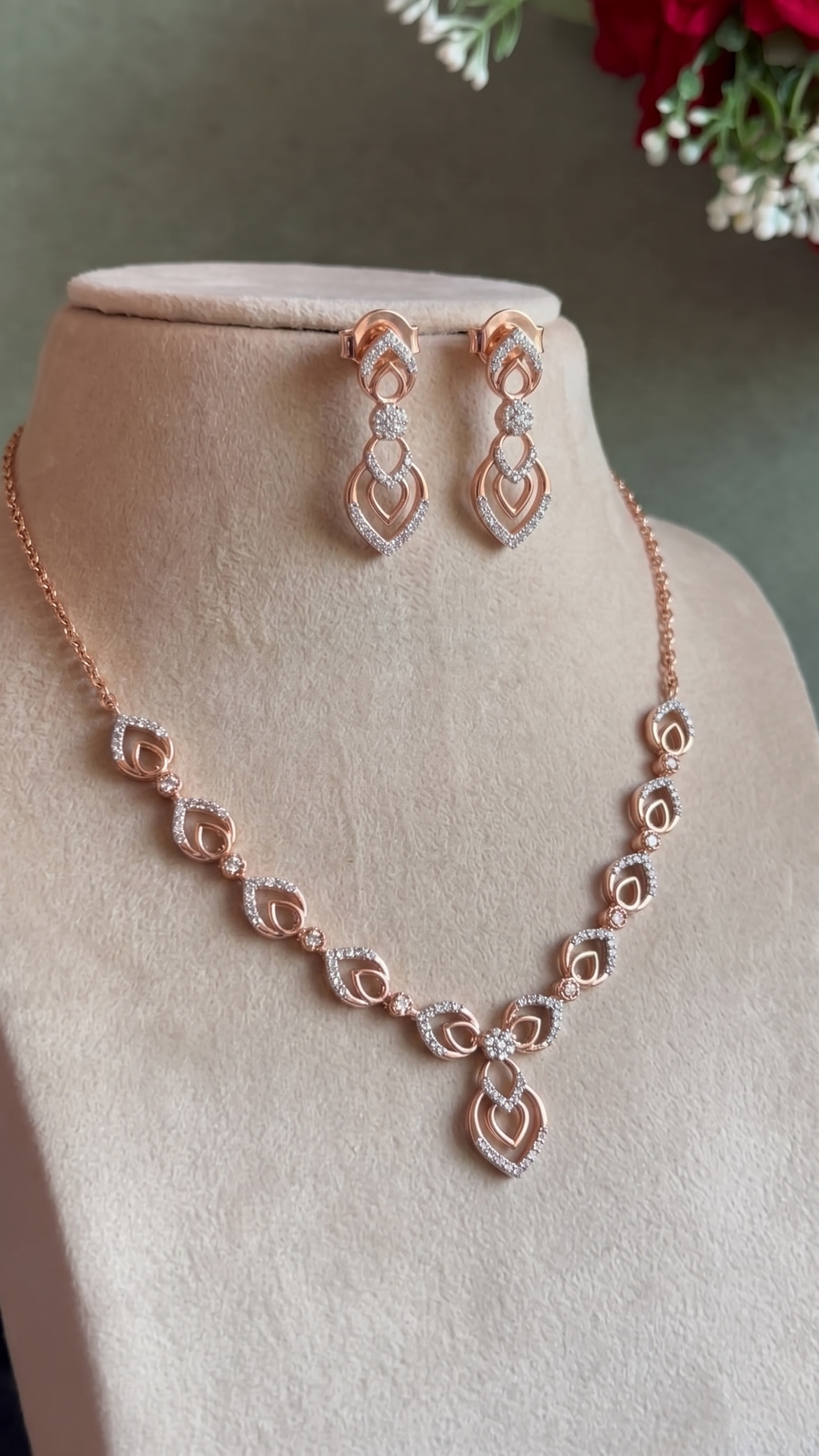 Graceful Heart-Motif Pavé Necklace and Earring Set