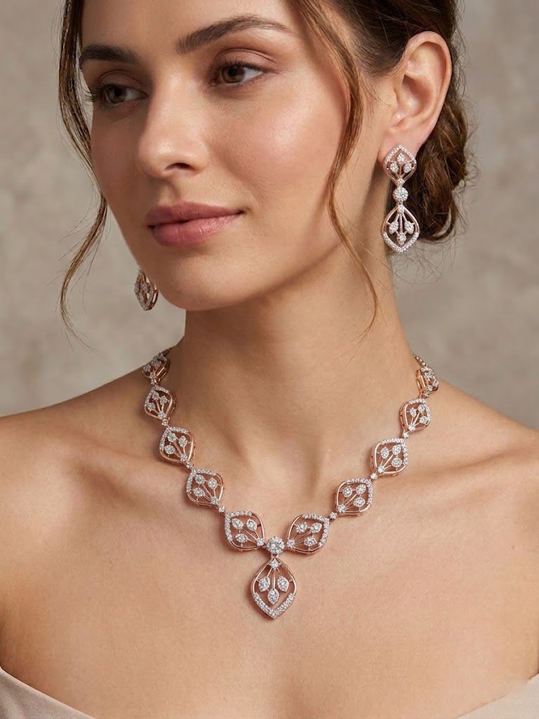 Botanical Pavé Leaf Necklace and Earring Set