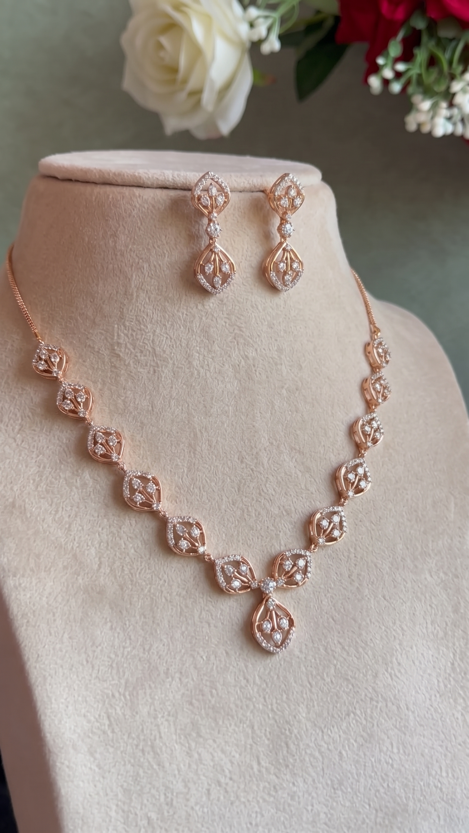 Botanical Pavé Leaf Necklace and Earring Set