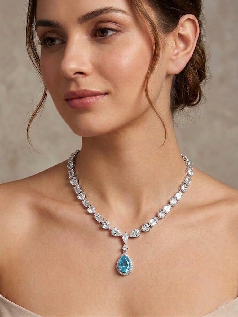 Radiant Azure Pear-Drop Statement Necklace